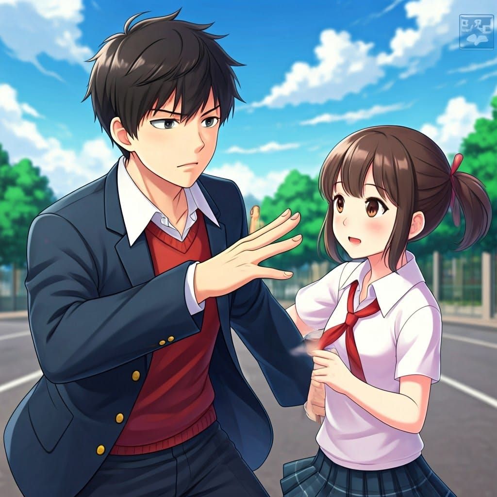 Anime School Bully Defending Girl