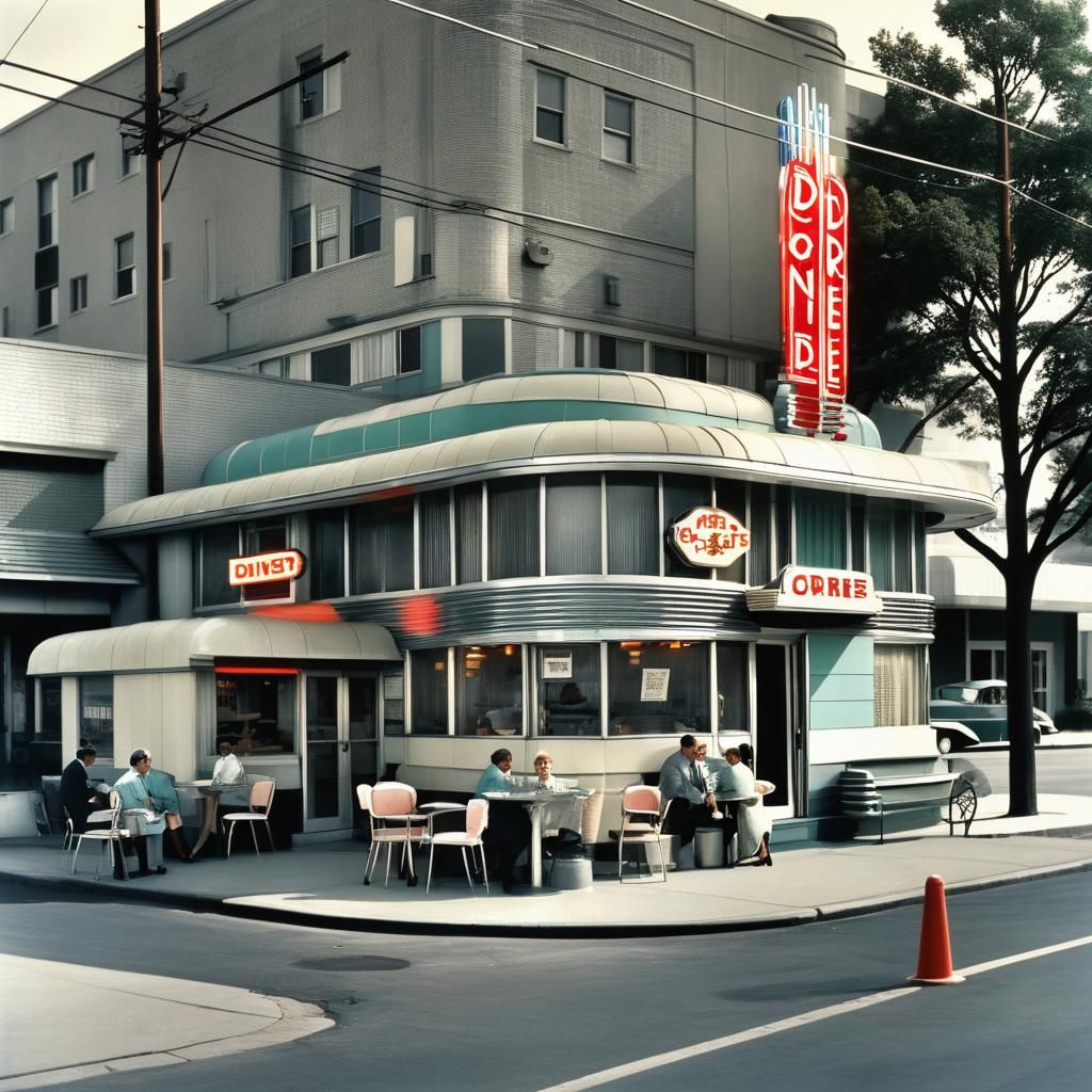 Art Deco Diner Exterior in 1950s Style