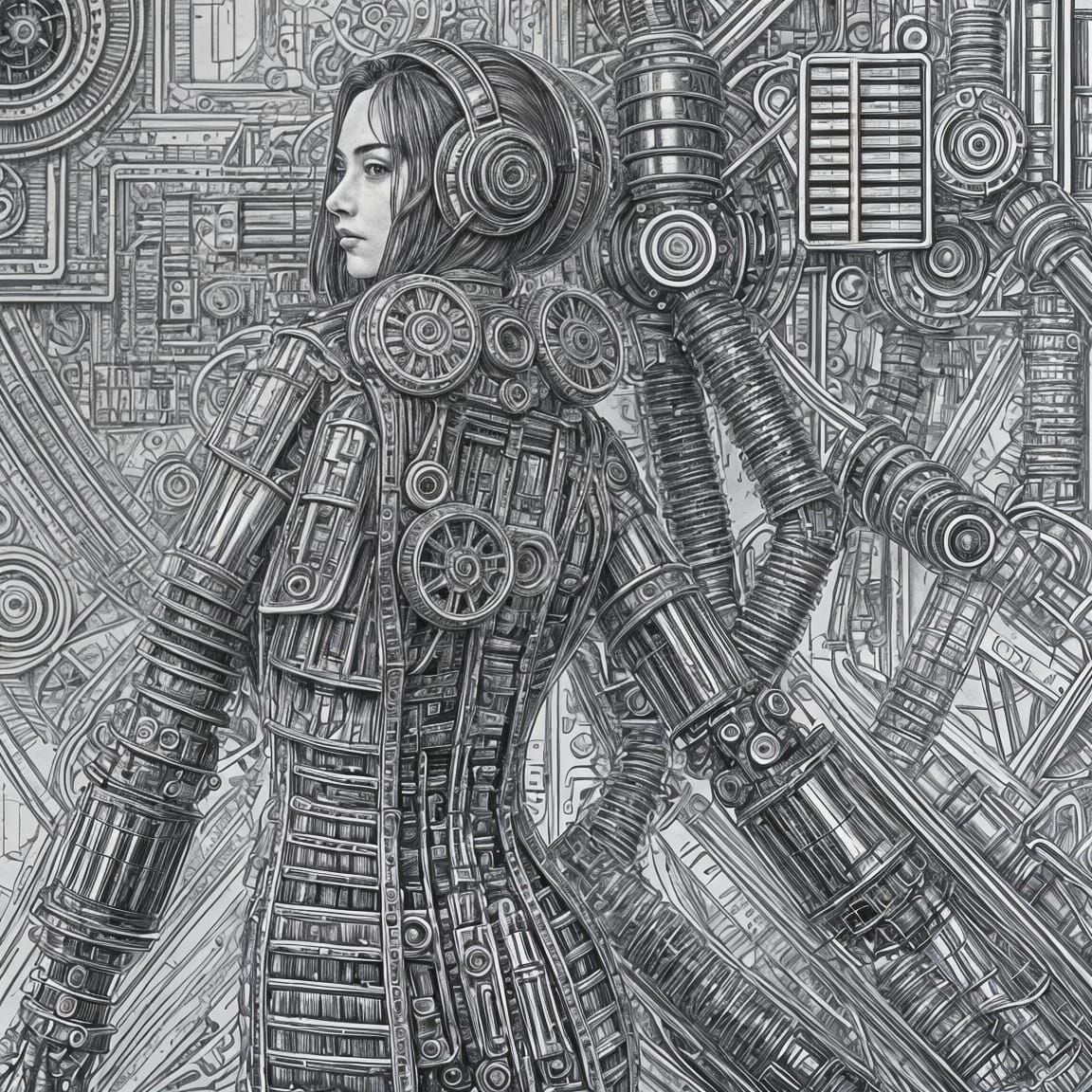 Gritty Manga Sketch of a Robot Pinup