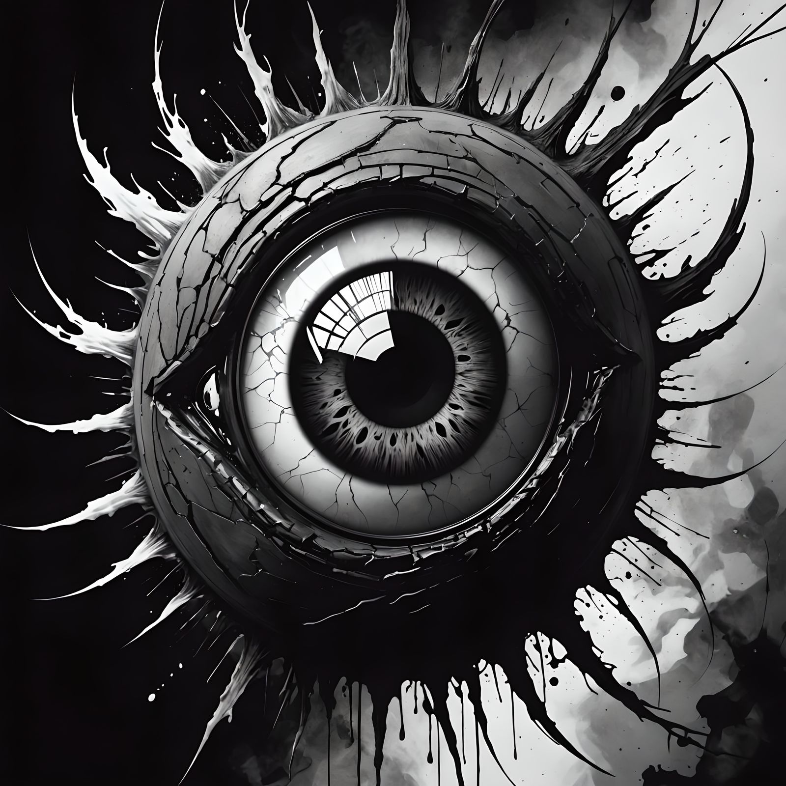 Flaming Eyeball in Psychedelic Ink Style