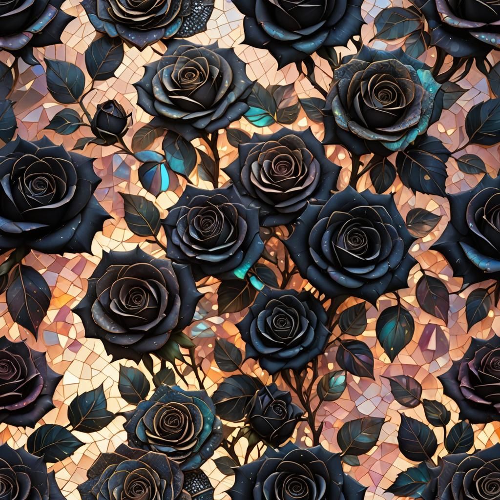 Black Roses with Mosaic Inlay Fantasy Art