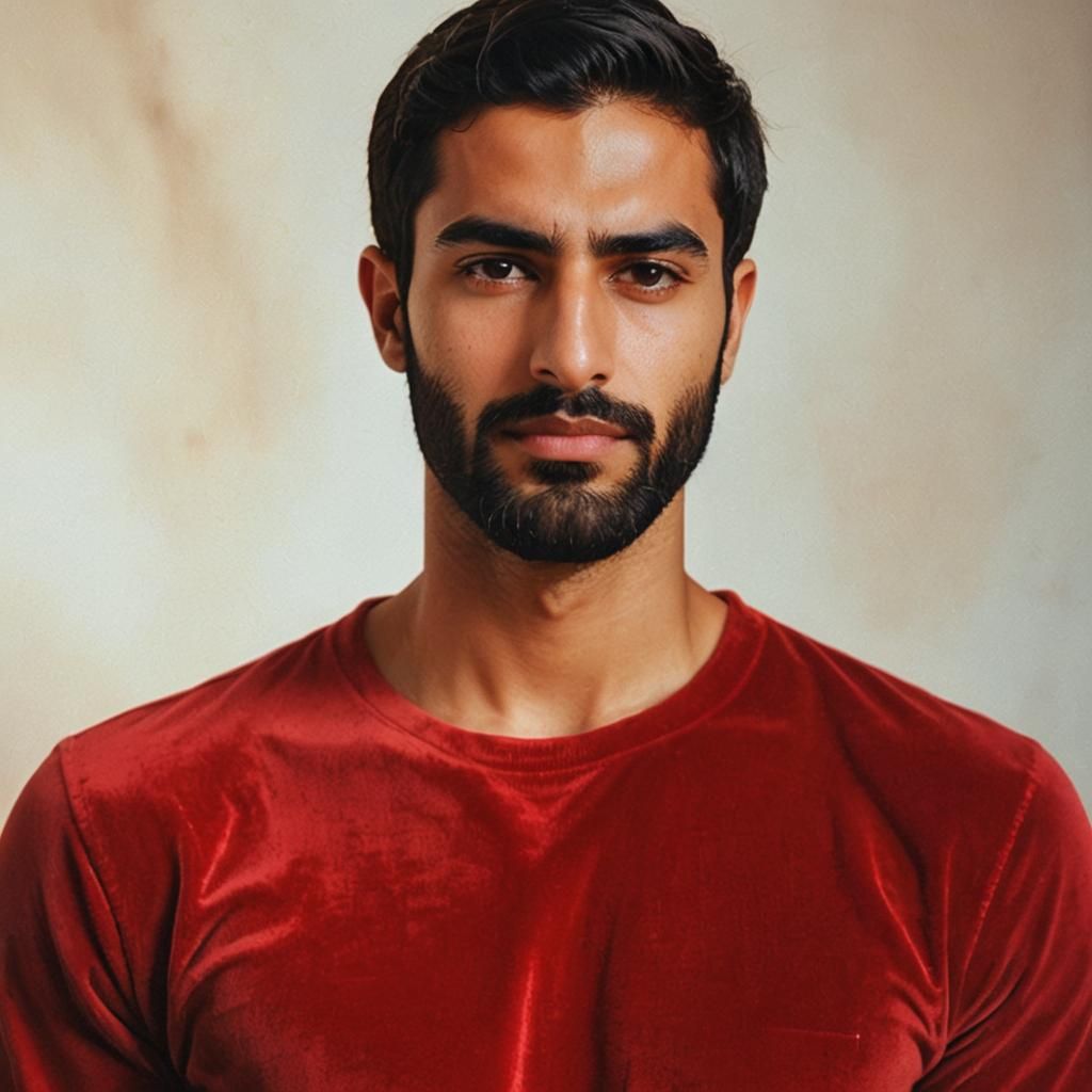 Sad Arab Man in Velvet Shirt: Fine Art Portrait