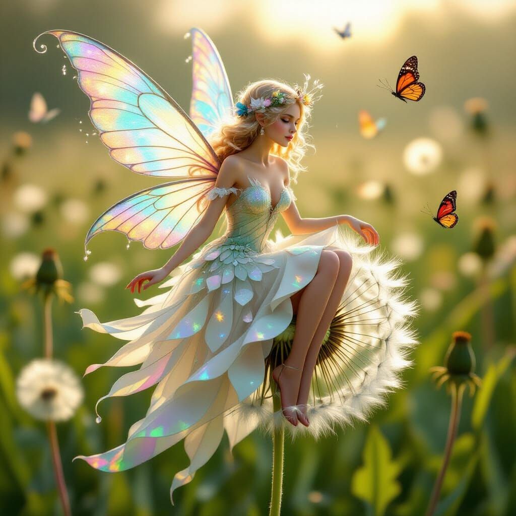 Dandelion Fairy in Art Nouveau Fairytale Style
