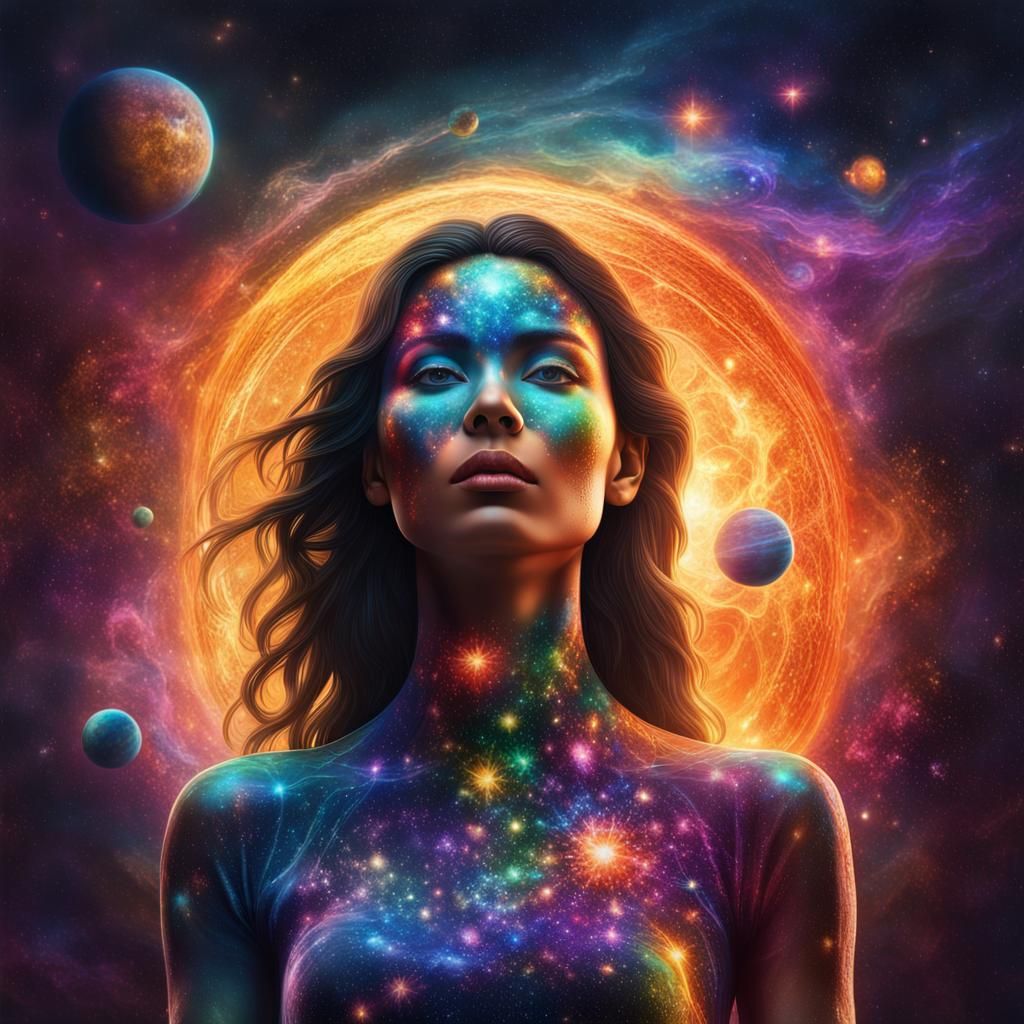 Radiant Woman in Cosmic Energy Field
