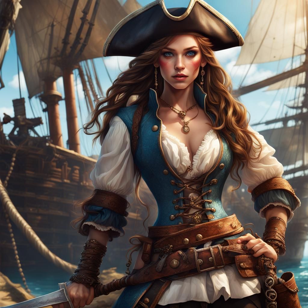 Pirate Woman with Space Buns, Fantasy Concept Art