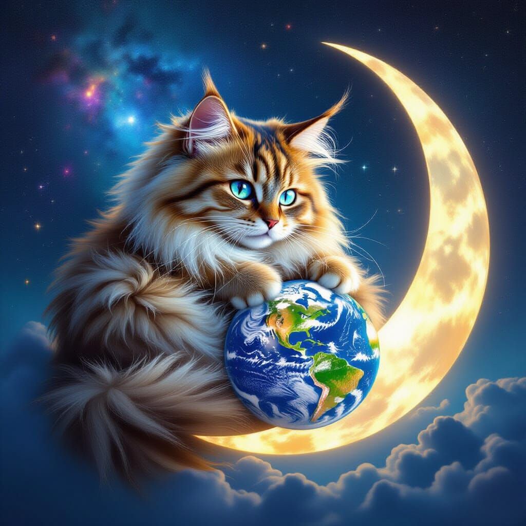 Cosmic Cat on the Moon: A Surreal Vision