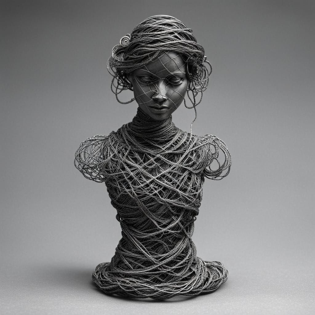 Intricate Wire Sculpture of a Woman in Arabesque Style