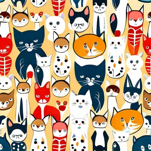 Cute Cats Seamless Pattern in Watercolor Style