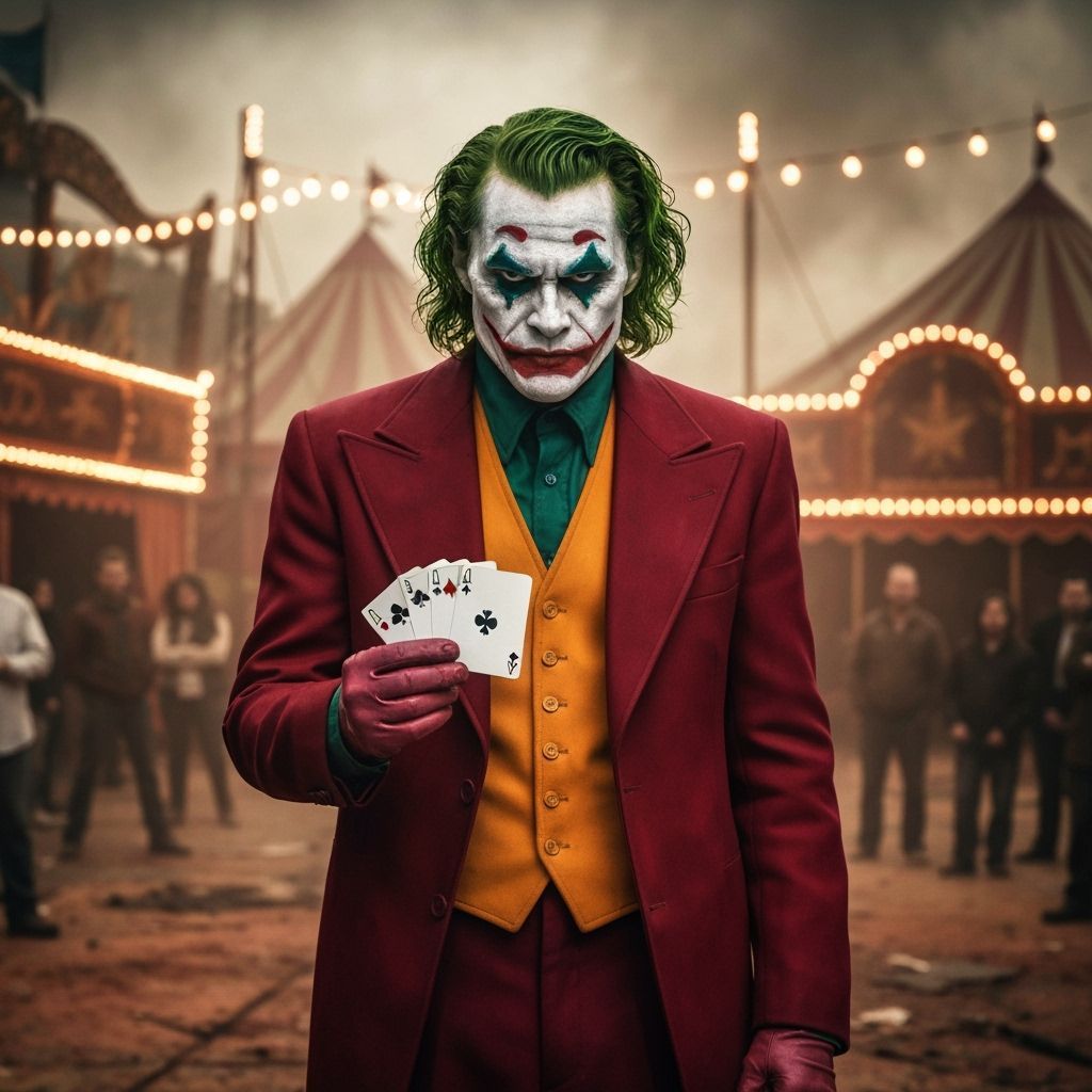 Menacing Joker Amidst Chaotic Circus Scene