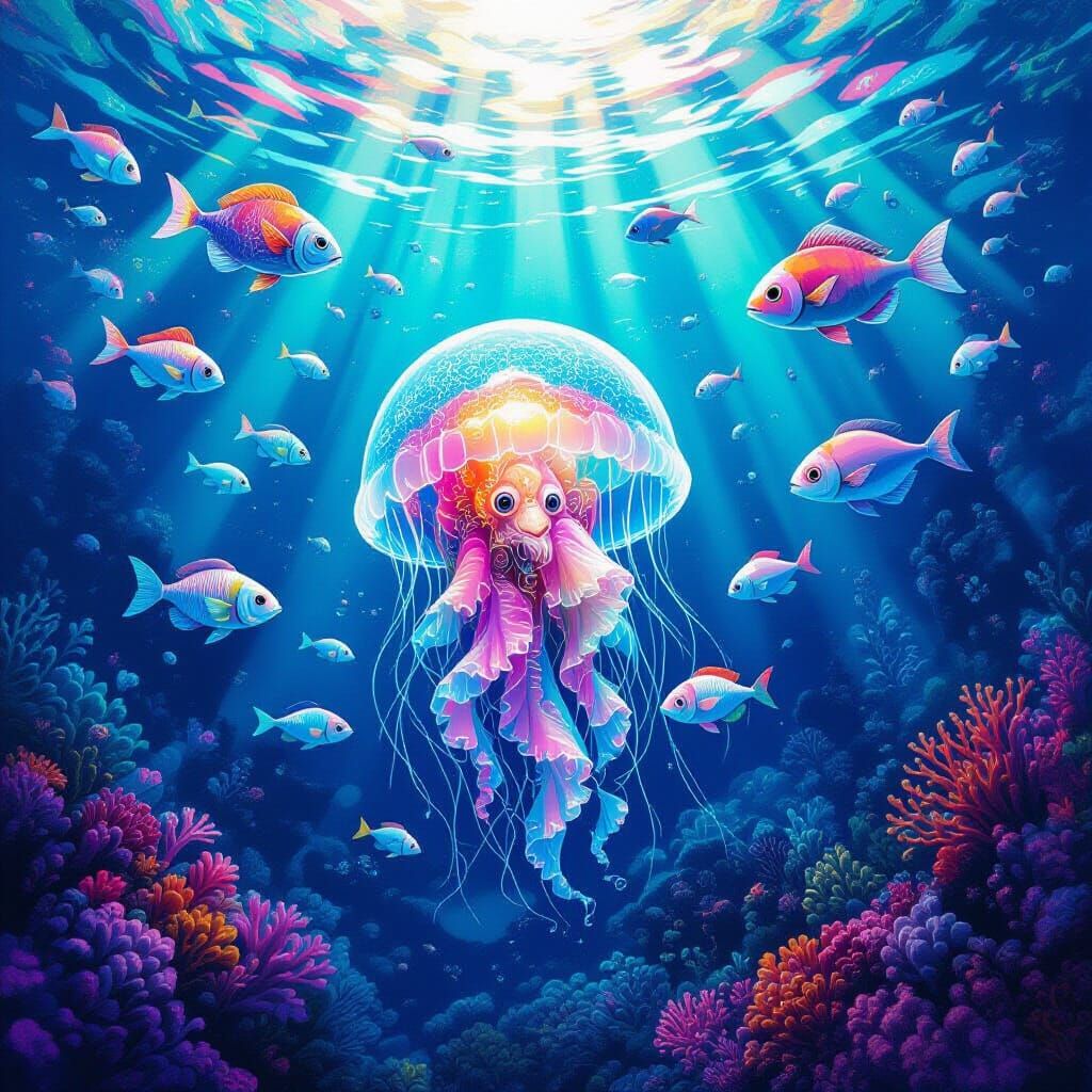 Psychedelic Coral Reef With Alien Anglerfish