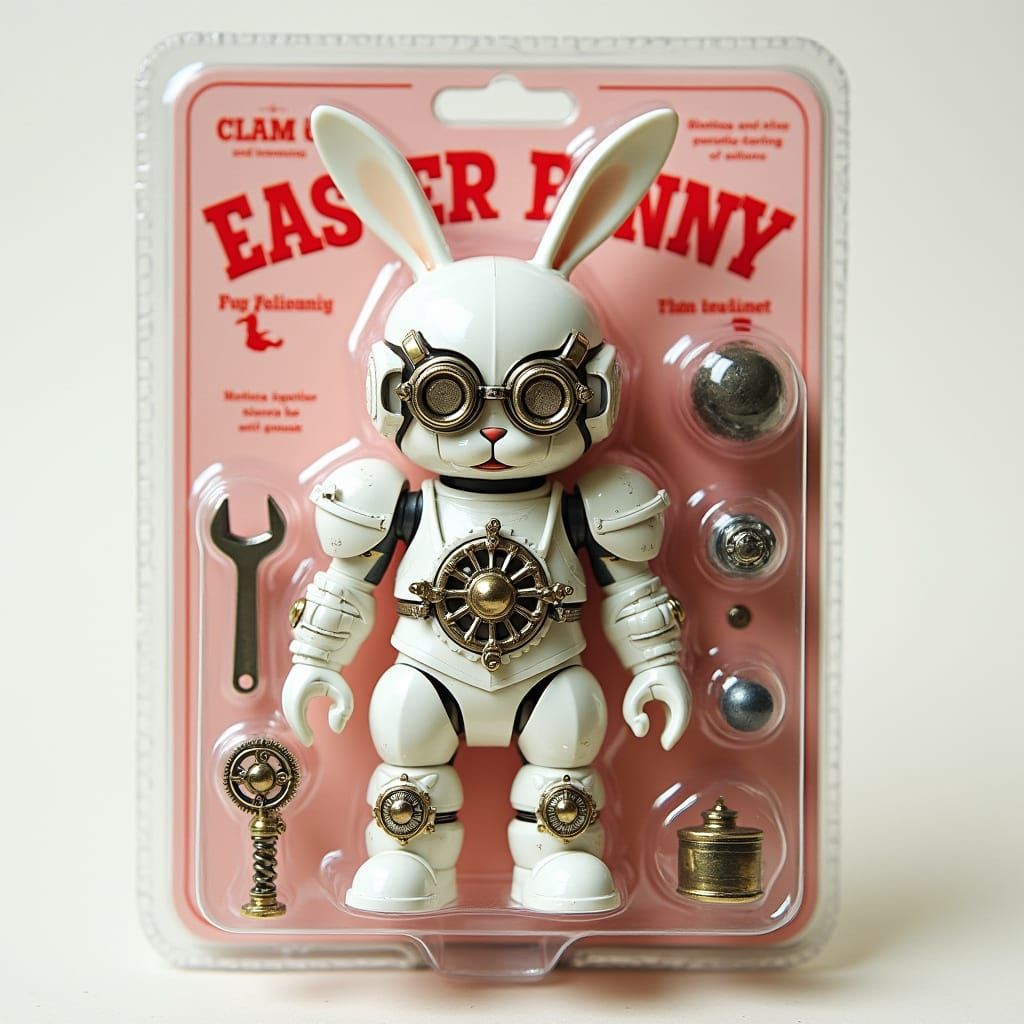 Steampunk Easter Bunny Action Figure in Vintage Toy Packagin...