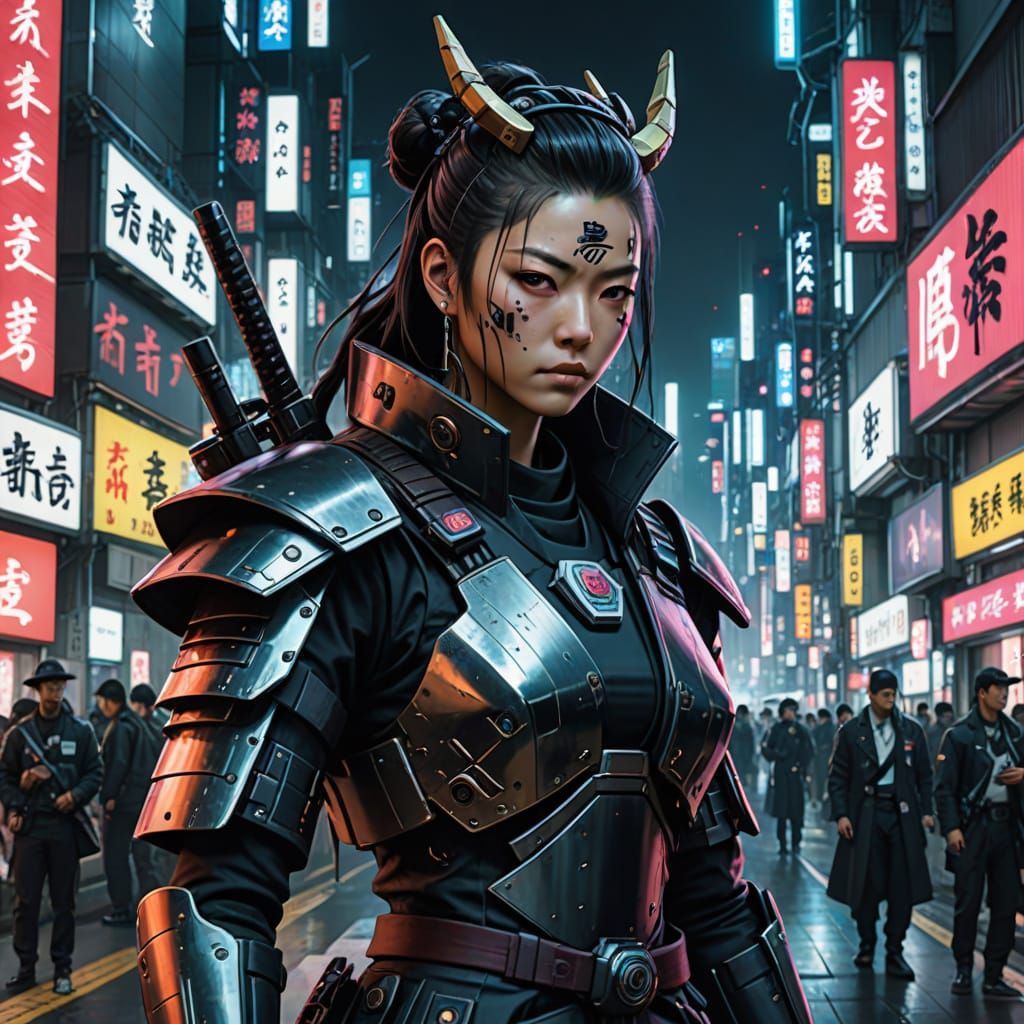 Cyberpunk Samurai in Tokyo Noble Queen