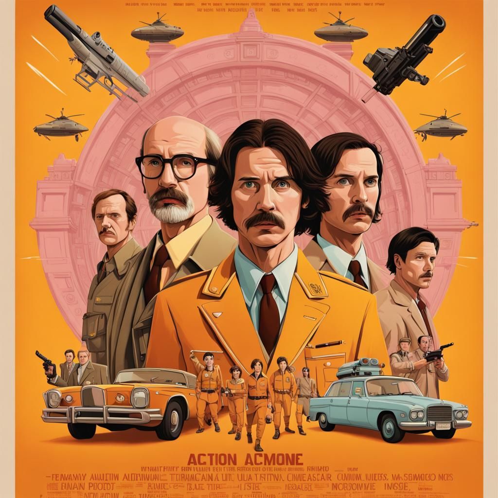 Wes Anderson-Style Action Movie Poster in Cinematic Detail