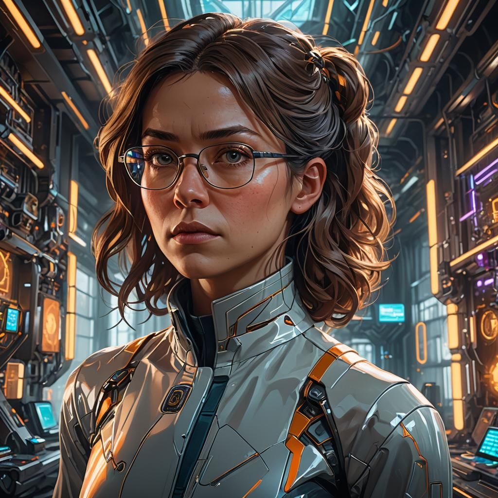 Futuristic Woman in Laboratory: Digital Concept Art