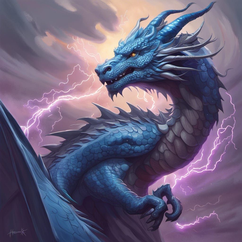 Electric Blue Dragon in High Fantasy Storm