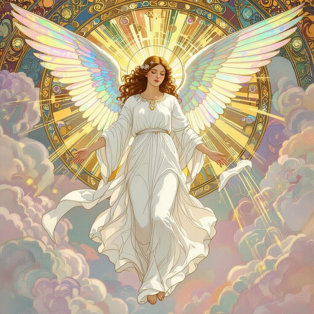 Ethereal Angel Descending, Art Nouveau Style