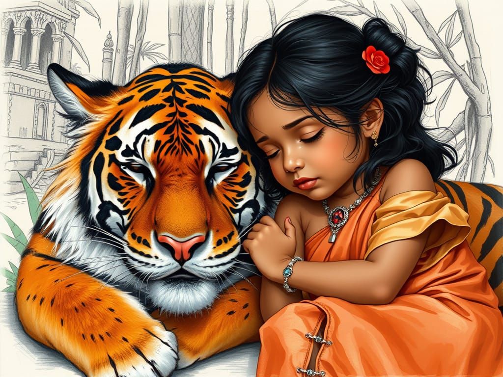 Romantic Jungle Princess Scene in Hyperrealistic Style