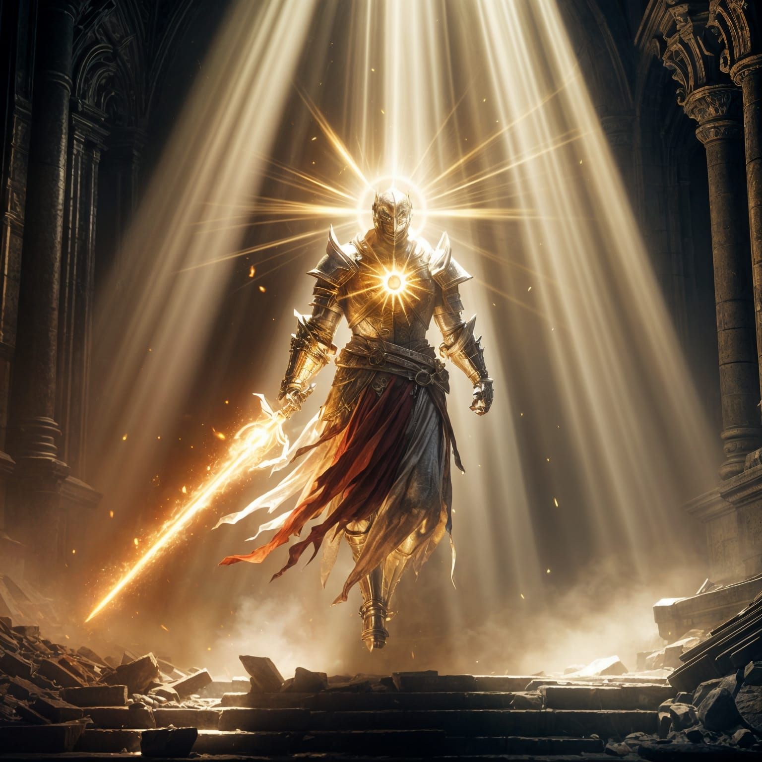 Radiant Knight of Hope in a Devastated Land