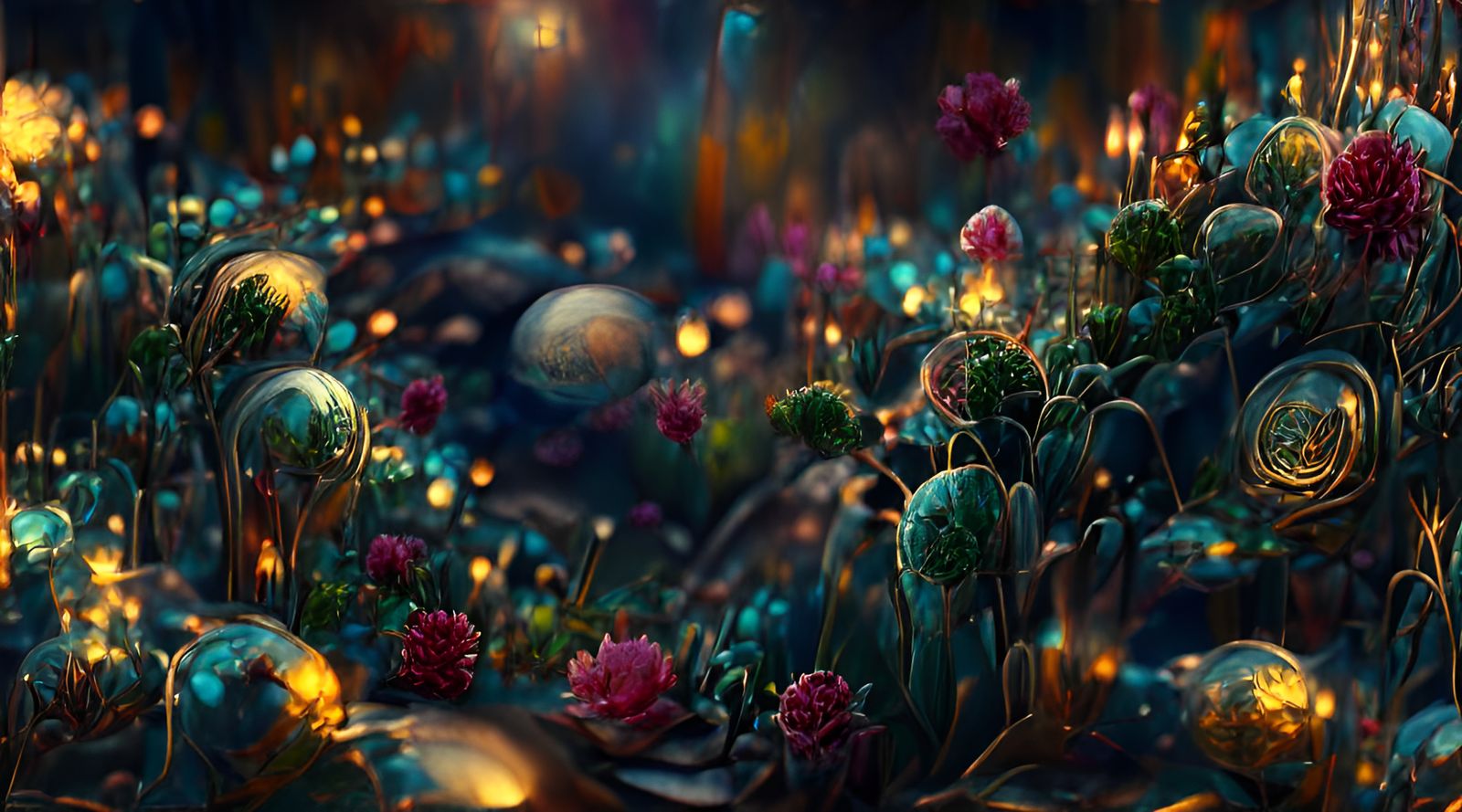 Sci-Fi Alien Zen Garden with Cosmic Sky