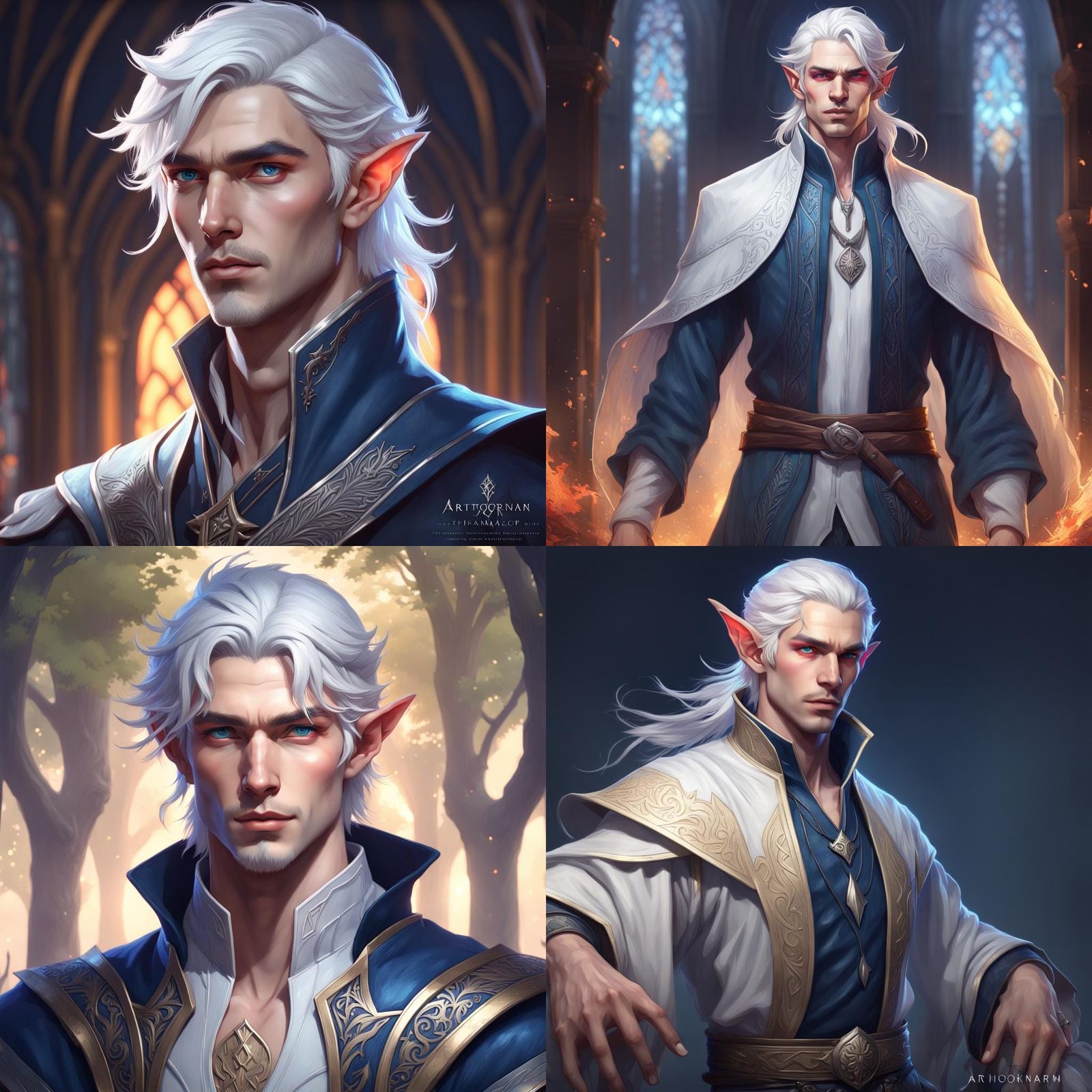 Elven Mage Portrait in Art Nouveau Style