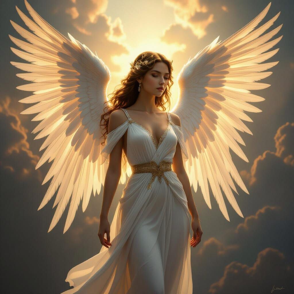 Majestic Celestial Angel in Golden Hour Light