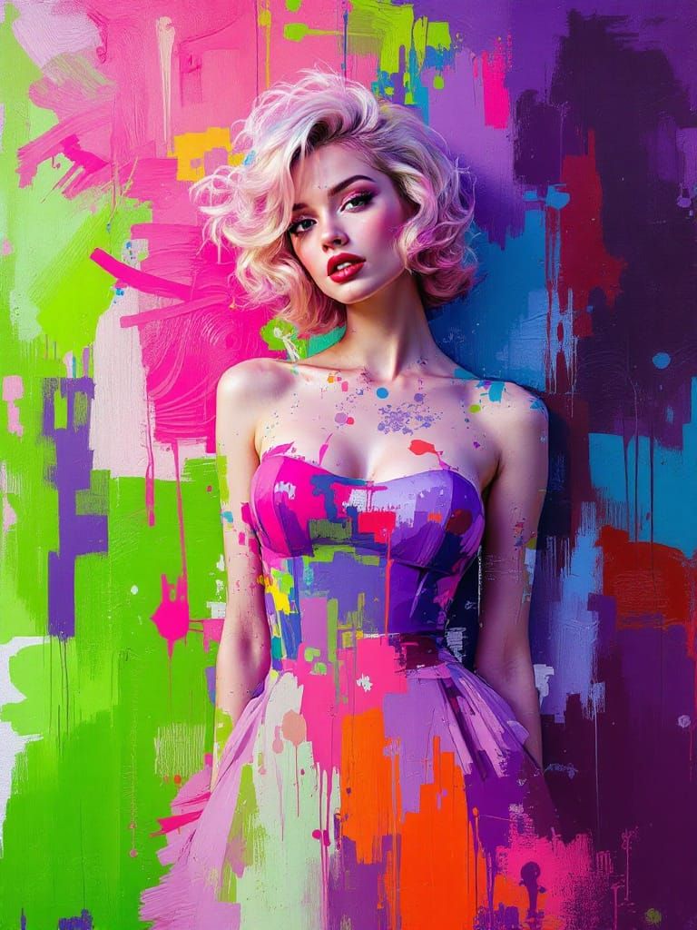 Pin Up Woman With Pink Hair, Neo-Expressionist Style