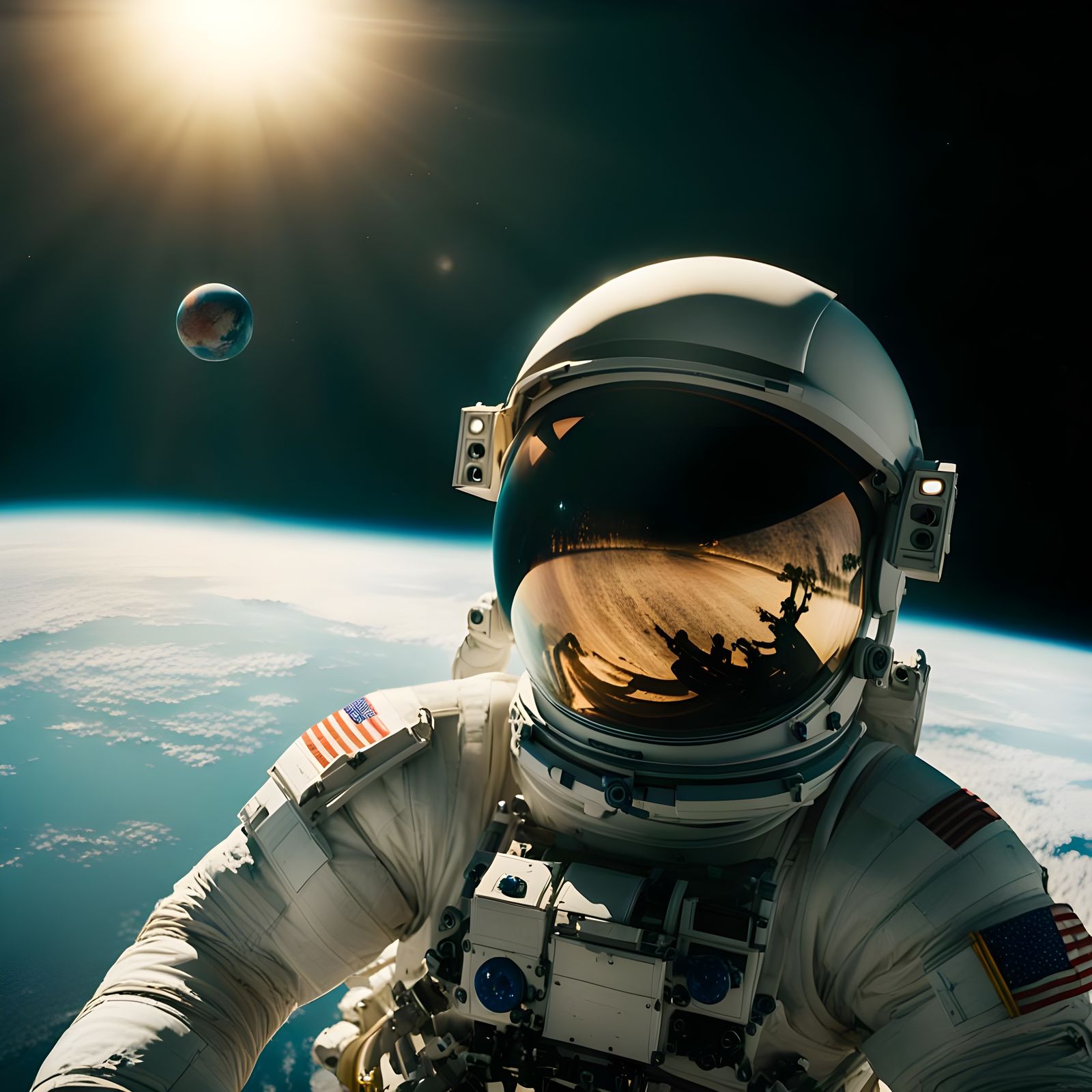 Astronaut Helmet Reflecting Earth in Cinematic Style