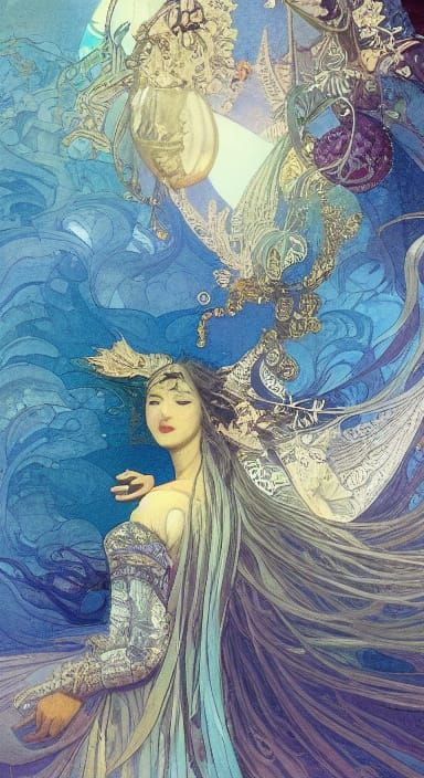 Goddess on Crystal Throne in Stardust Nebula