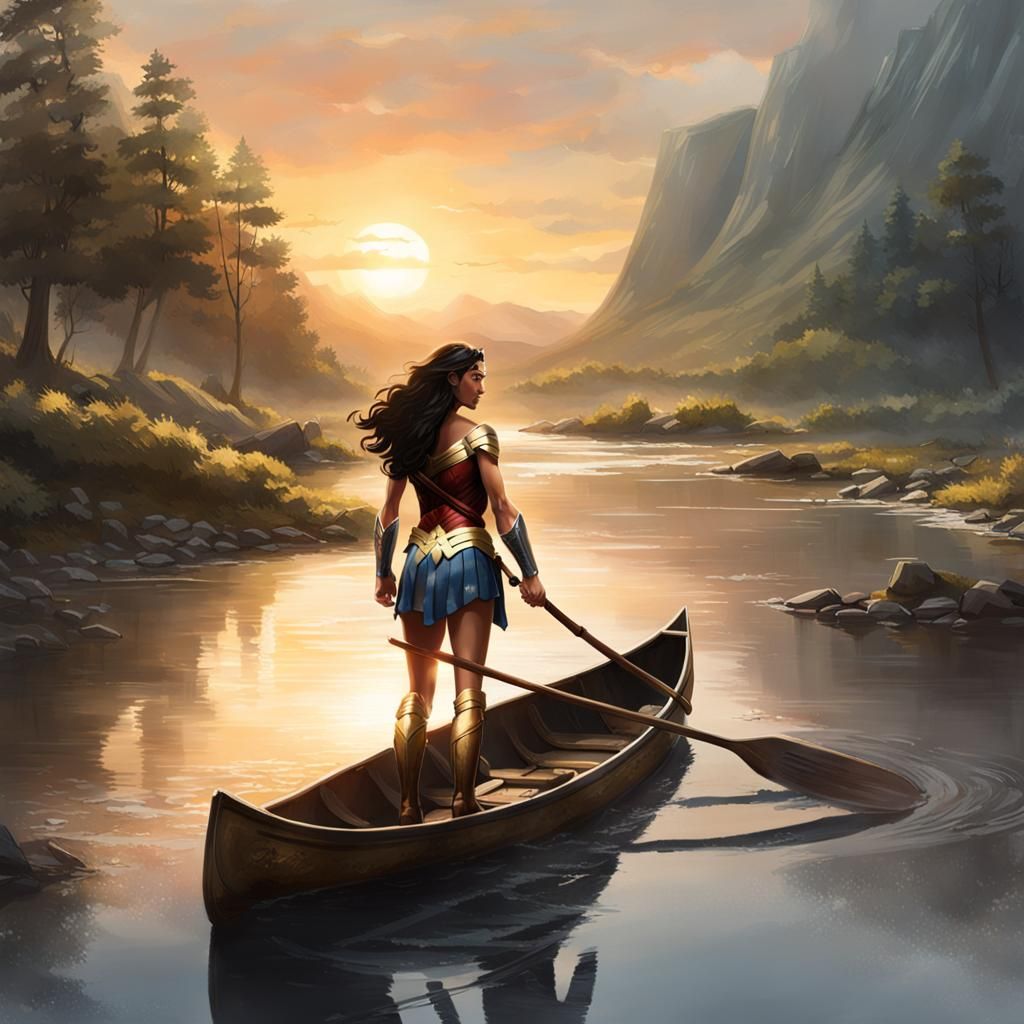 Wonder Woman Canoeing at Sunrise: Concept Art