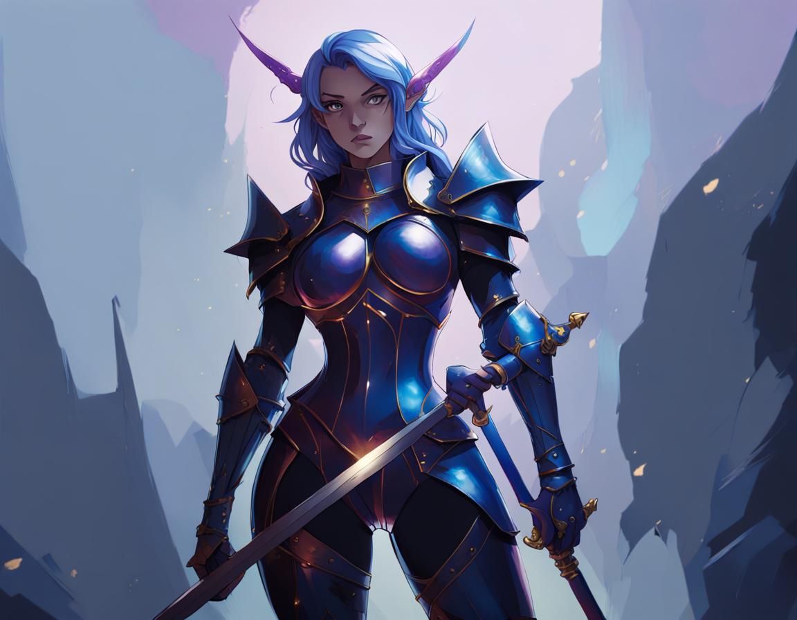 Anime Elf Warrior in Medieval Armor