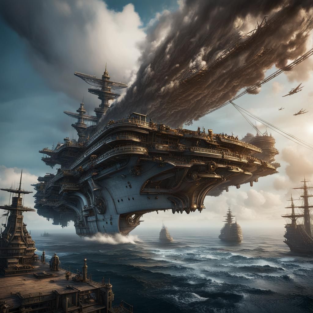Fantastical Pirate Flying Aircraft Carrier Concept Art