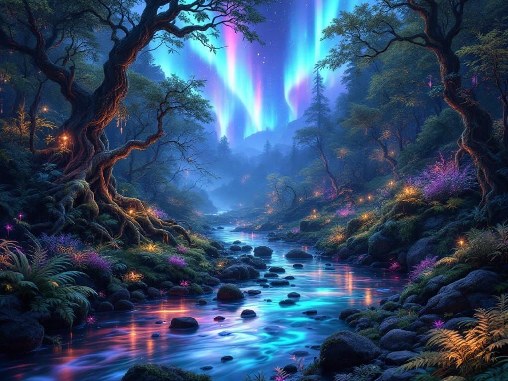 Surreal Forest Glows with Northern Lights