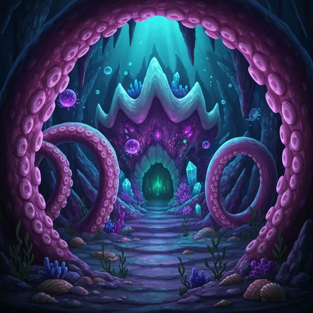 Bioluminescent Undersea Lair in Giant Clam and Coral Shape