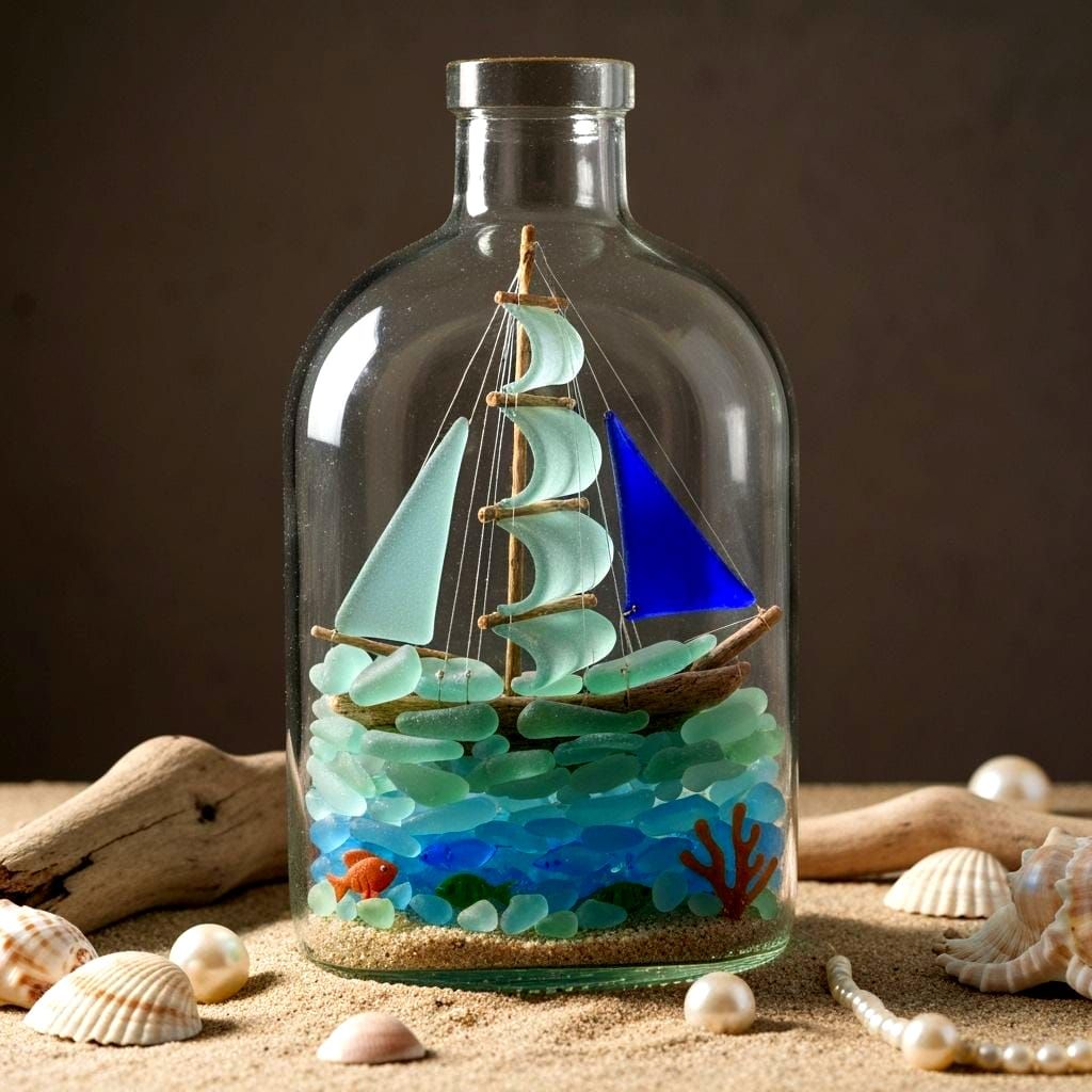 Sea Glass Ship in a Bottle: A Magical Miniature Scene