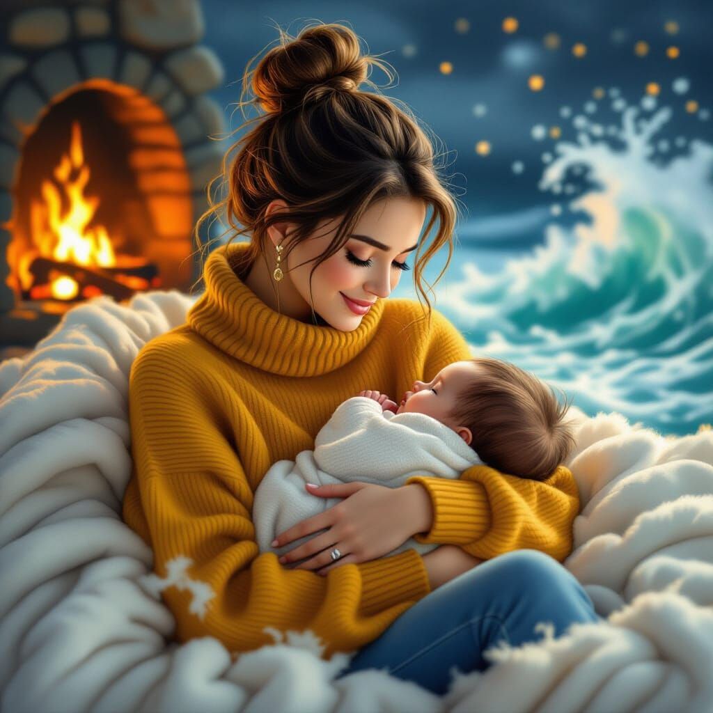 Mother and Child in Realistic Dreamscape