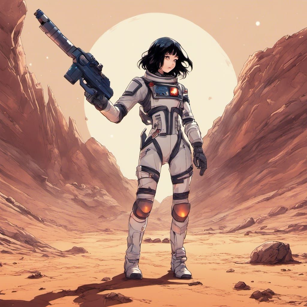 Girl on Mars Defeats Xenomorph in Anime Style