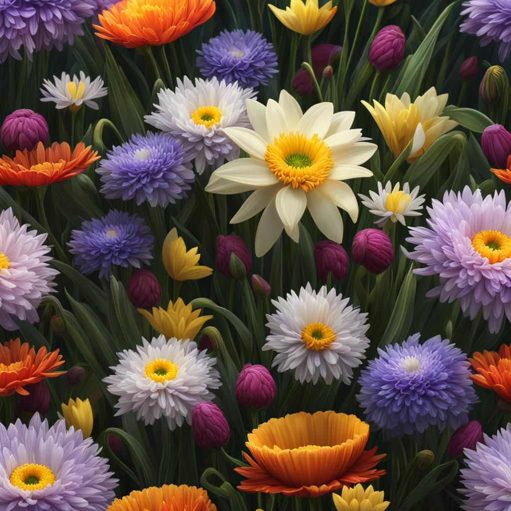 Handmade Bouquet of Spring Flowers: Detailed Matte Painting