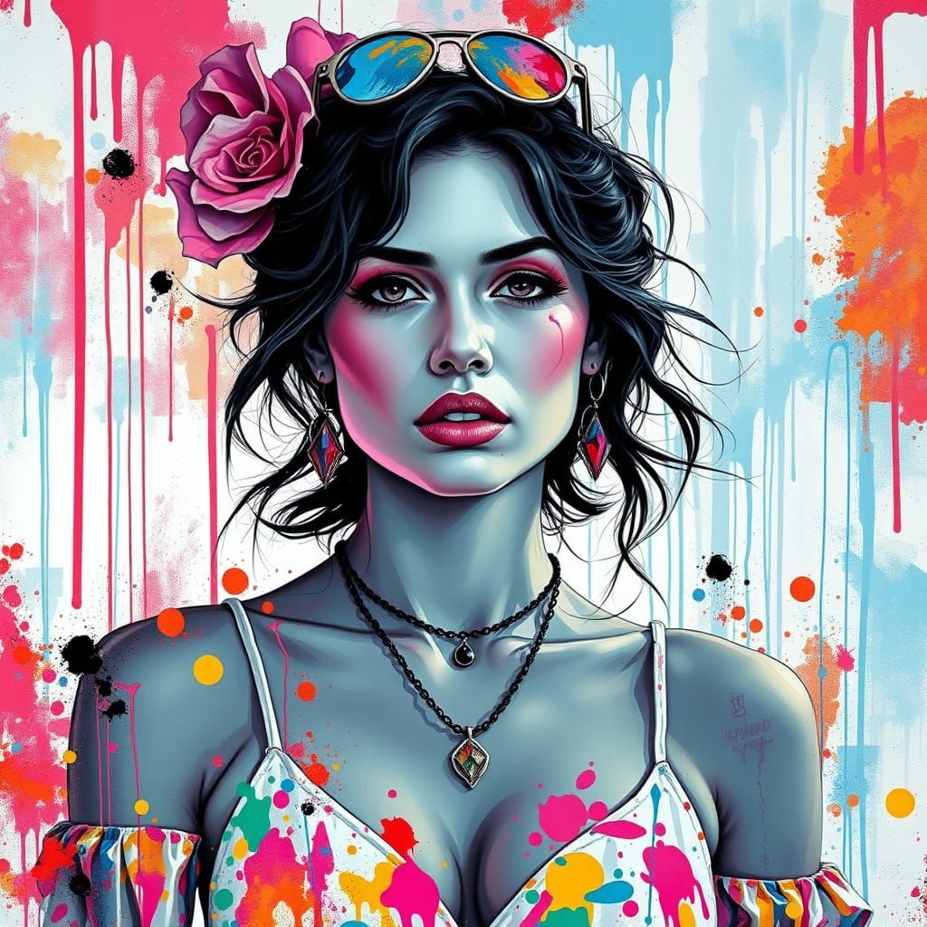 Colorful Graffiti Art Portrait of Actress Victoria