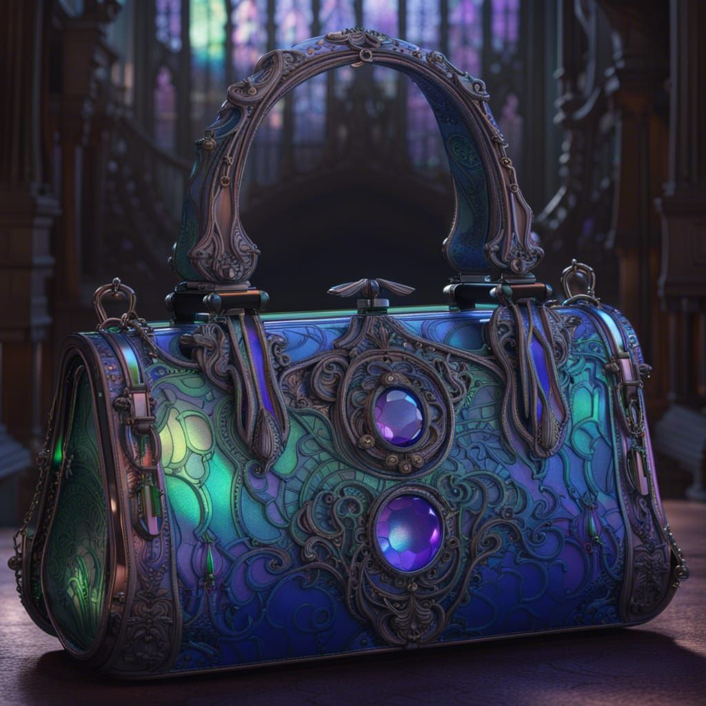Ethereal gothic holographic blue Multi chromatic handbag with holographic green accents and holographic purple accents& ...