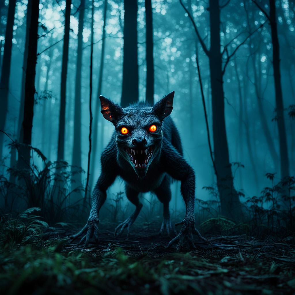 Chupacabra in the Woods: Vivid Digital Art