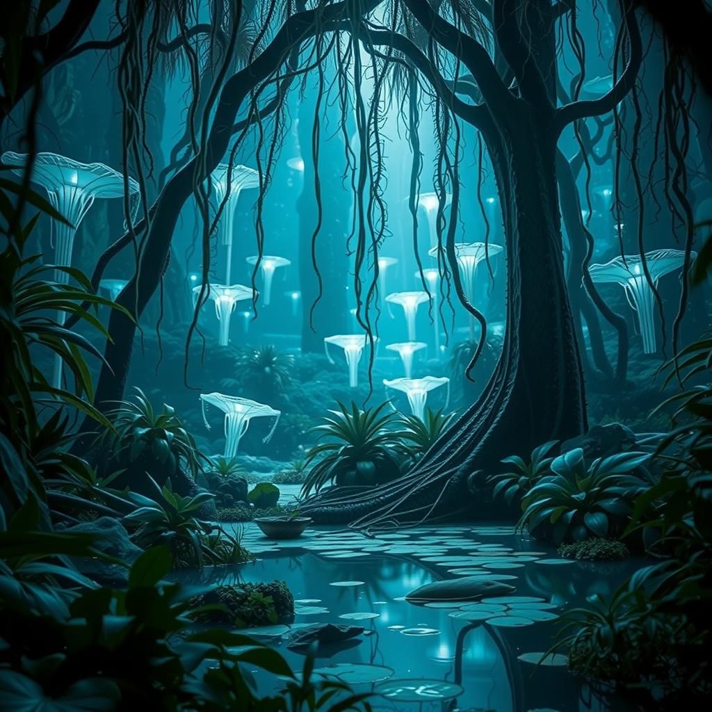 Alien Jungle with Bizarre Plants in Detailed Photo