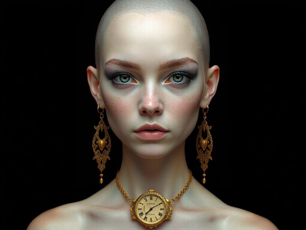 Opal-Skinned Woman with Gold Watch: 3D Render