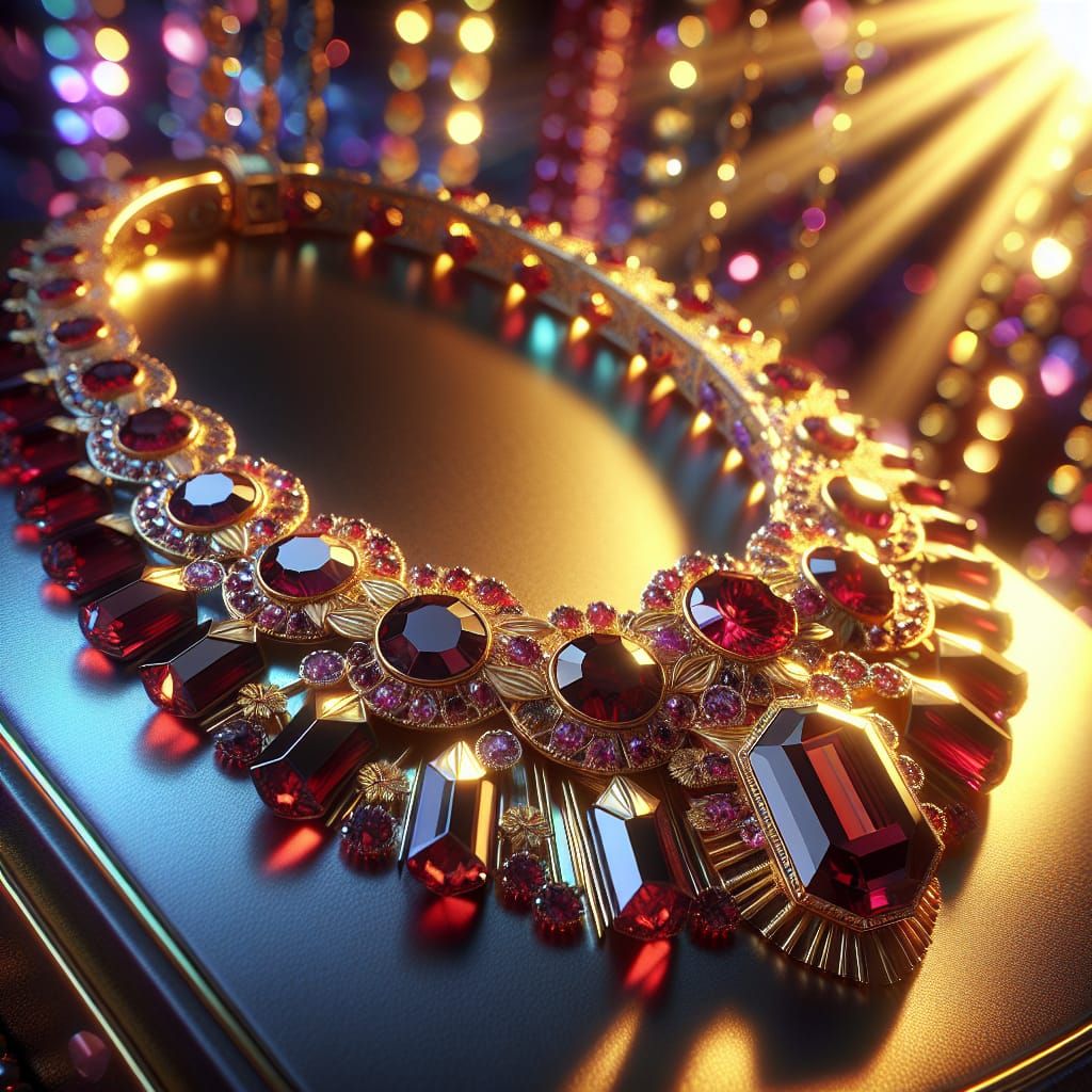 Hyperrealistic Art Deco Garnet and Gold Necklace