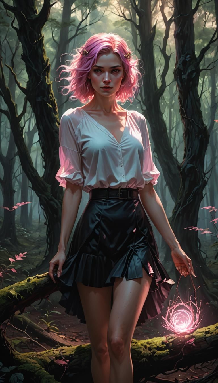 Mystical Woman with Magic in Forest Illustration
