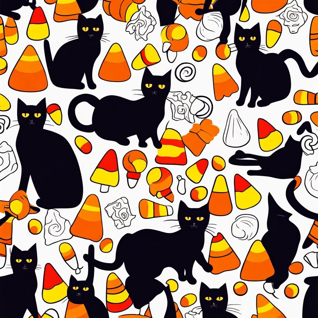 Abstract Cats and Candy Corn for Halloween