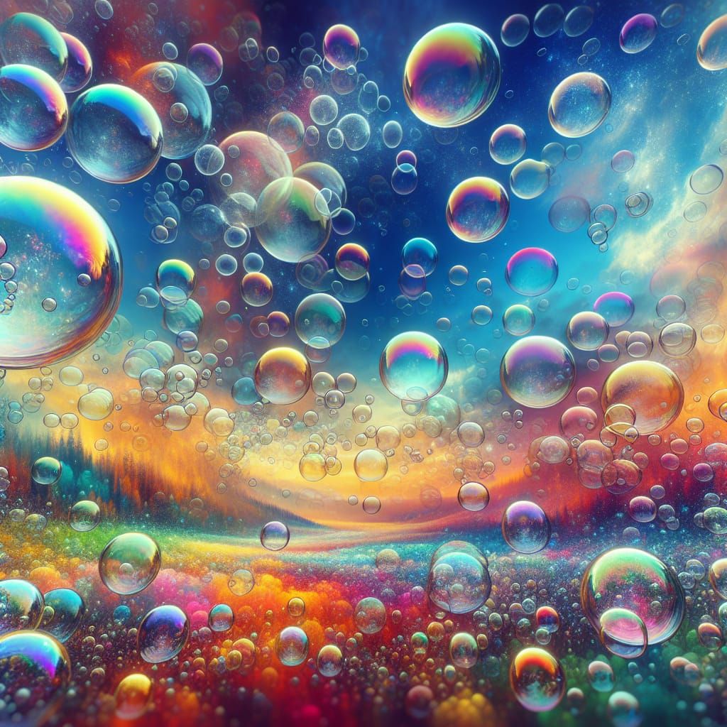 Vibrant Landscape Filled with Dancing Bubbles