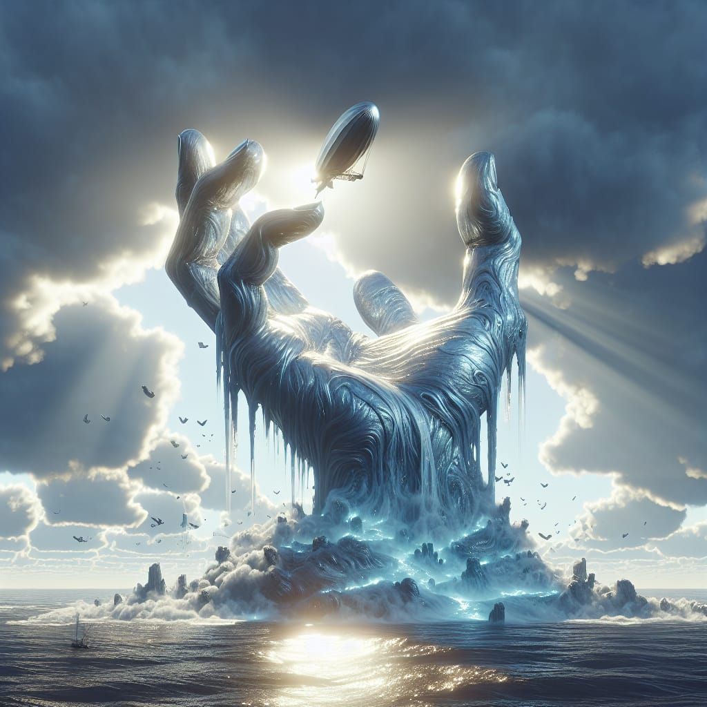 Monumental Water Hand Saves Airship