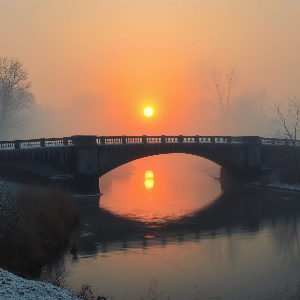 Serene Old Bridge Under a Radiant Sunset