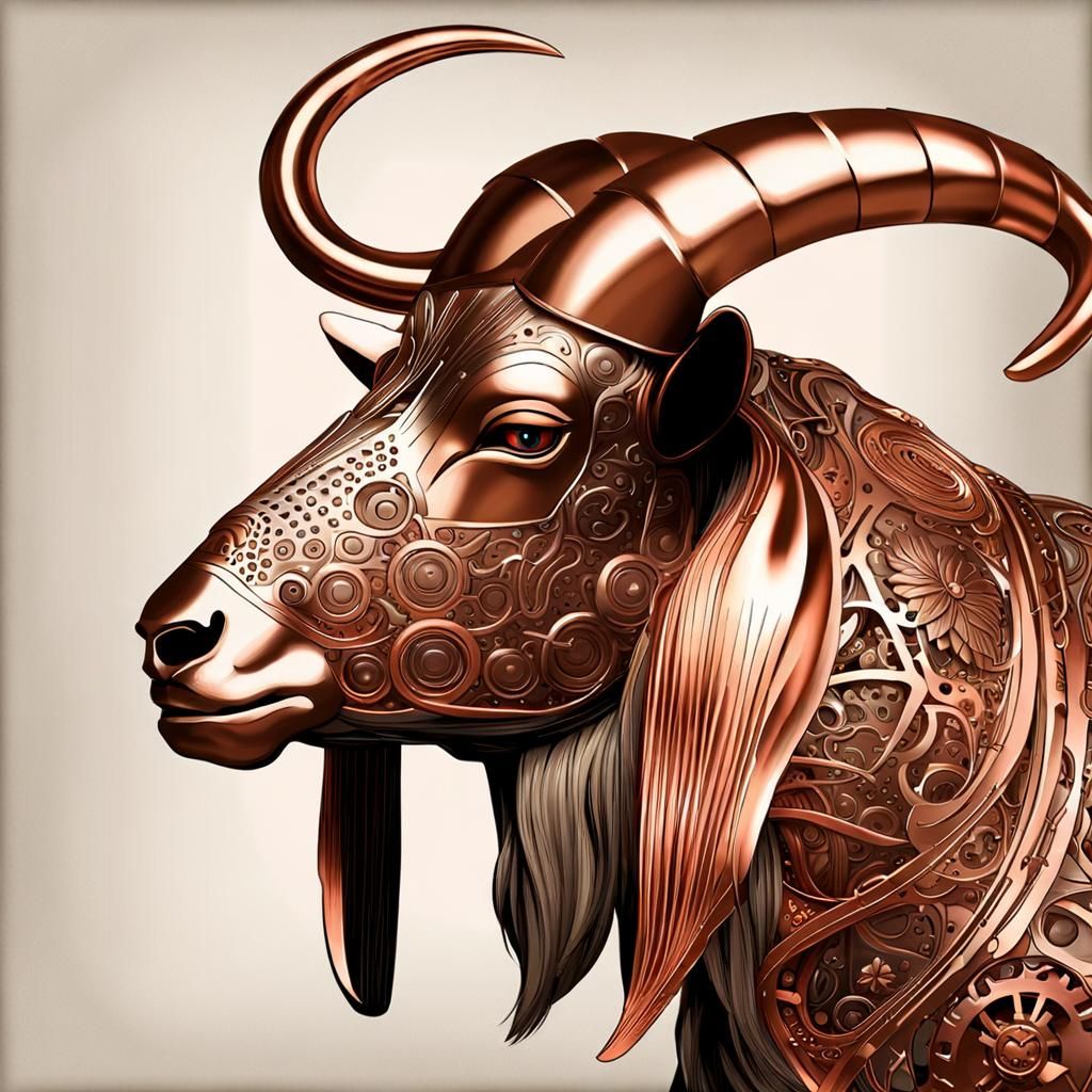 Goat with Copper Horns Playing Guitar