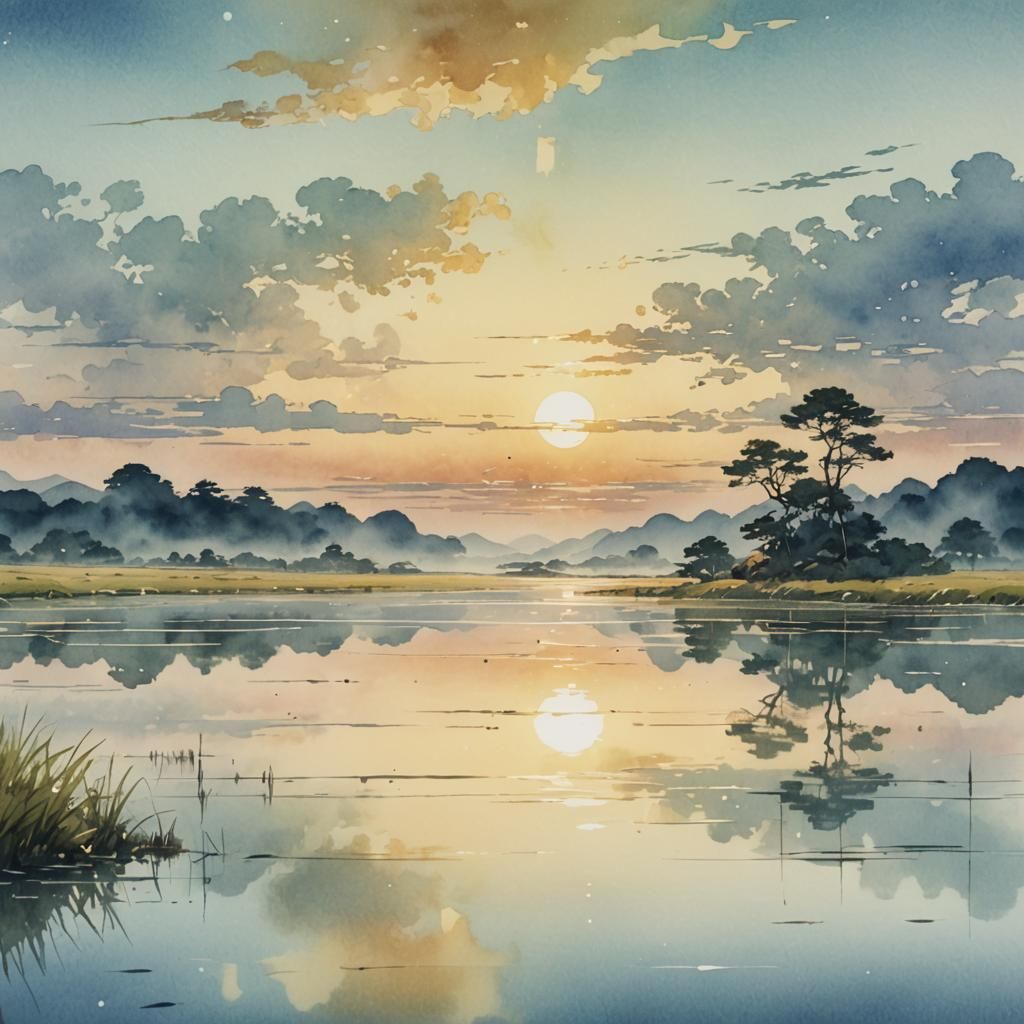 Anime Plains Reflected in Glassy Water